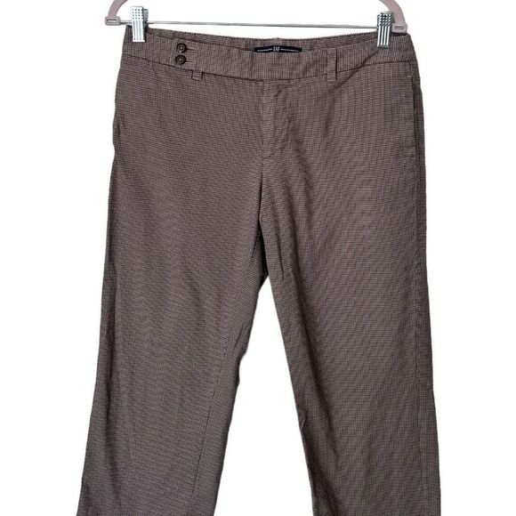 Gap Brown Gray Houndstooth Stretch Flat Front Straight Leg Cropped Pants Size 8 - Picture 3 of 9